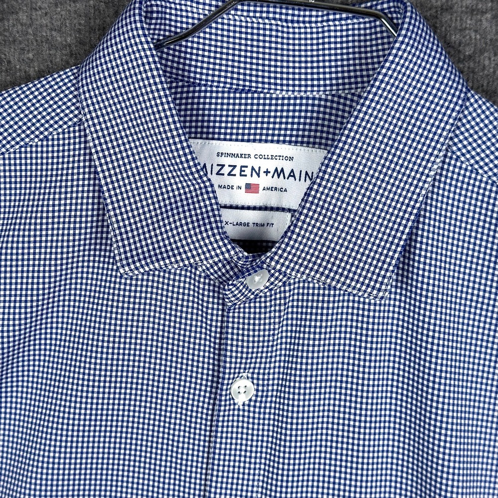 Mizzen+Main Spinnaker Shirt Mens XL Blue Micro Check Trim Fit Made in USA